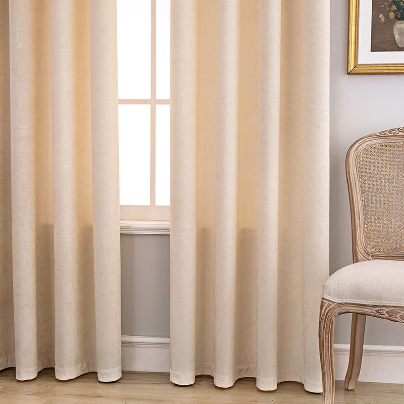 ELKCA Beige Double-Sided Chenille Curtains for Living Room Window Curtains for Bedroom Curtain,Grommet Top,2 Panels (Beige, 52" W x 96" L) - Image 4